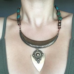 Turquoise and bronze Atlantian style necklace